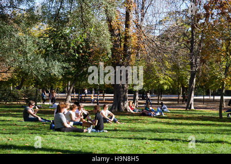 Madrid Spain Park of Retiro people tourists visiting day Stock Photo