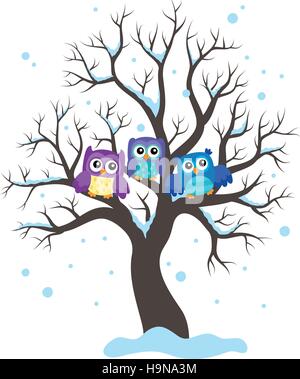 Stylized owls on tree theme image 1 - eps10 vector illustration. Stock Vector
