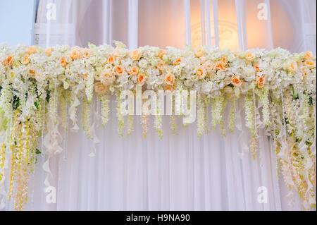 beautiful wedding Arch of white and pink roses Stock Photo