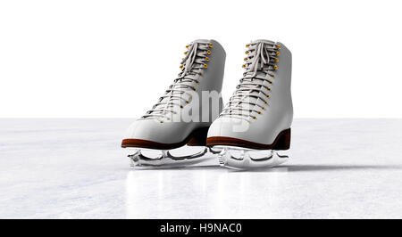 ice skates isolated on ice floor. Stock Photo
