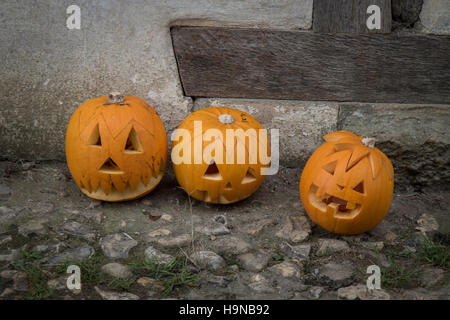 Carved pumpkins, celebrating Halloween Stock Photo