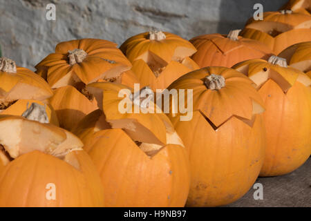 Carved pumpkins, celebrating Halloween Stock Photo