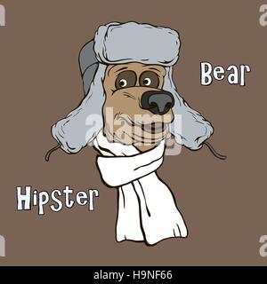 Hipster bear a winter hat and  white scarf Stock Vector