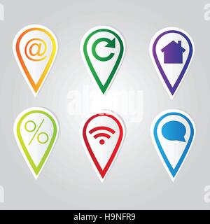 Set of bright map pointers - vector set with icons Stock Vector