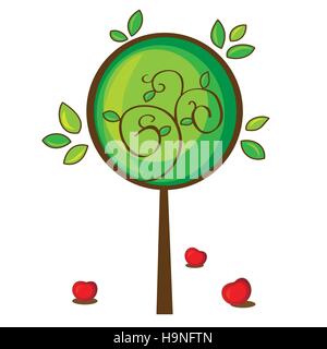 illustration of isolated apple tree on white background Stock Vector