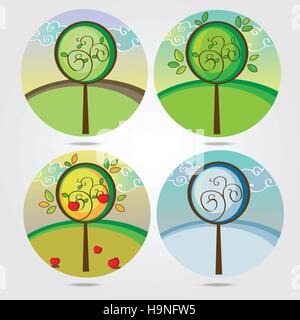 A tree in four different seasons - spring, summer, winter and fall Stock Vector