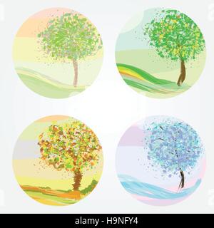 Four seasons - spring, summer, autumn, winter. Vector illustration for your design Stock Vector