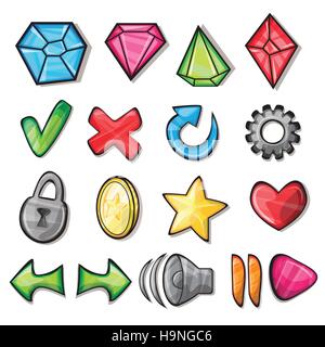 Cartoon icons for game user interface, vector set Stock Vector
