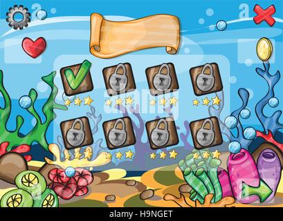 A vector illustration - Game elements for underwater game theme Stock Vector