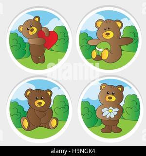 cute teddy bears collection - vector stickers for design Stock Vector