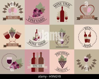 Vector wine labels and concepts - icons set Stock Vector