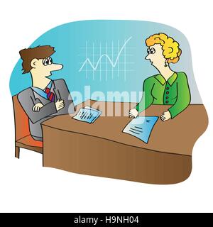 Vector illustration of the situation in the office man and woman at the table Stock Vector