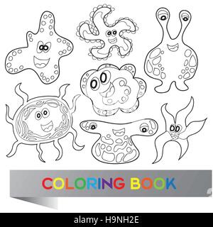 Cartoon cute funny monsters - vector coloring book Stock Vector