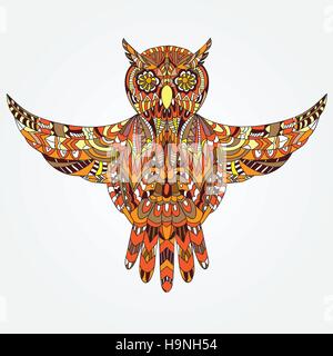 Ornamental hand drawn owl -  Vector illustration - doodle style Stock Vector