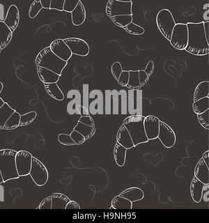 vector croissants seamless pattern  - hand drawn background Stock Vector