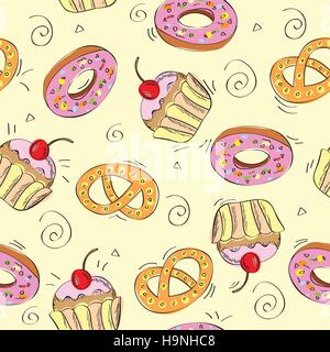 Seamless pattern background - sweet cakes - vector illustration Stock Vector