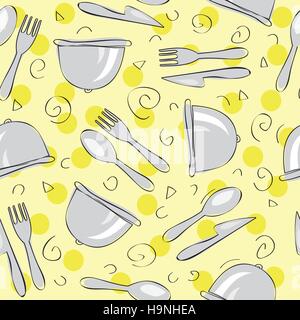 hand drawn seamless kitchen pattern - vector illustration Stock Vector