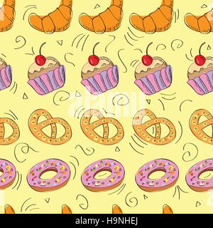 Tasty food hand drawn seamless  pattern - vector Stock Vector