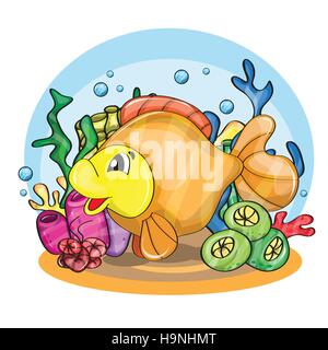 Illustration of a happy goldfish cartoon character Stock Vector