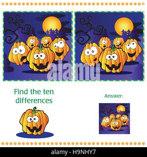 Find the ten differences between the two images with pumpkins Stock Vector