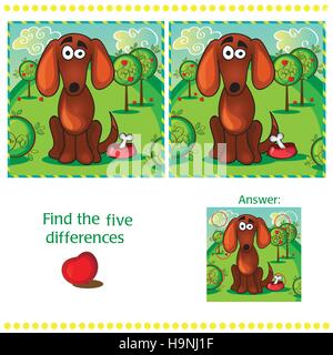 Find differences between the two images with funny dog Stock Vector