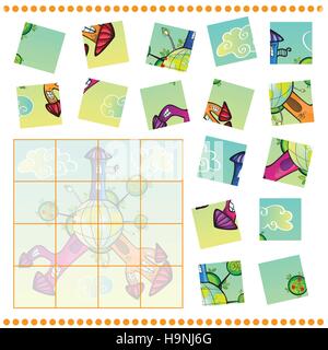 Jigsaw Puzzle game for Children - cartoon town Stock Vector