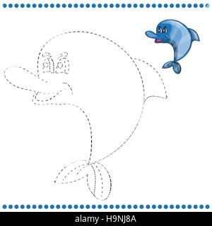 Connect the dots and coloring page with funny dolphin Stock Vector