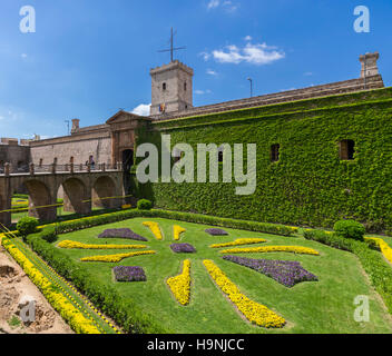 Garden in the moat of Montjuïc castle, Barcelona, Catalonia, Spain. Stock Photo