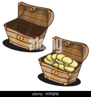 Cartoon two chests with coins isolated vector Stock Vector