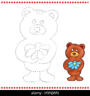 Connect the dots and coloring page - teddy bear Stock Vector Art