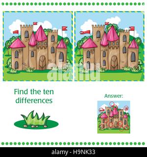 Find differences between the two images with castle Stock Vector