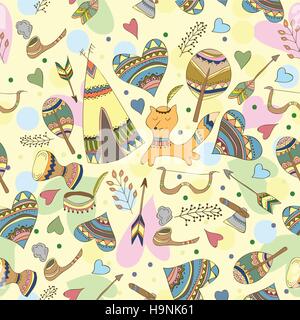 vector Indian doodle illustration - funny doodle style pattern Stock Vector