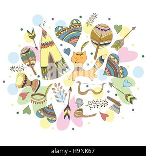 vector Indian doodle illustration - funny doodle style Stock Vector