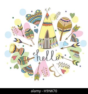 illustration of a wigwam - funny doodle card Stock Vector