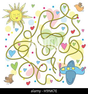 Maze with airplane vector illustration in doodle style Stock Vector
