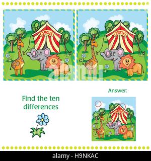 Find differences between the two images with animals and circus Stock Vector