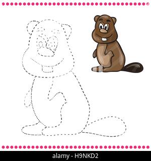 Connect the dots and coloring page - beaver Stock Vector