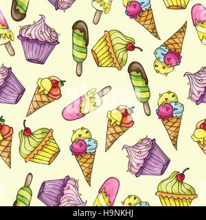 Seamless pattern with different ice cream - vector Set of ice-cream Stock Vector