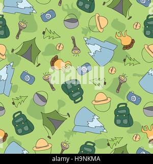Vector seamless pattern of Camping Elements - Hand Drawn Doodle background Stock Vector