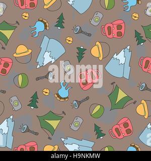 Vector seamless pattern of Camping Elements - Hand Drawn Doodle background Stock Vector