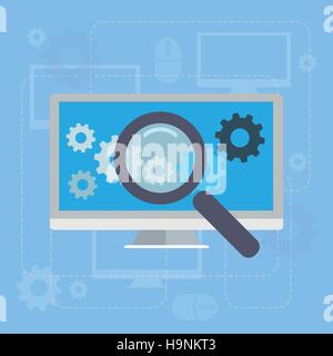 Computer and Magnifying glass search network concept illustration Stock Vector
