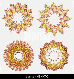 Orange ornament set- seamless pattern - dudling style - Vector Illustration Stock Vector