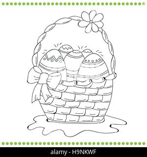 Outlined Easter basket of eggs - coloring book Stock Vector