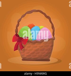 Basket with Easter eggs on a orange background Stock Vector