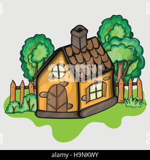 Illustration of a cartoon house in spring or summer season Stock Vector