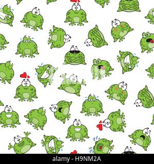 Sweet seamless pattern with funny frogs - vector Stock Vector