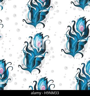 Beautiful vector seamless pattern with peacock feathers - vector Stock Vector