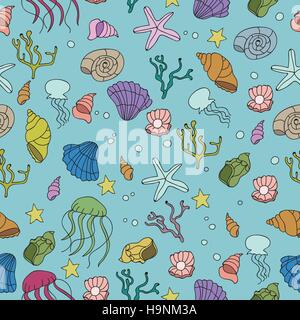 Seamless pattern with colorful sea creatures - vector Stock Vector