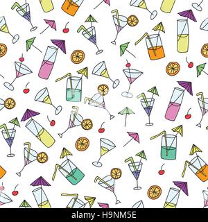 Seamless pattern of hand drawn cocktails on a white background Stock Vector