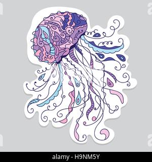 Zentangle stylized Jellyfish - Hand Drawn doodle vector Stock Vector